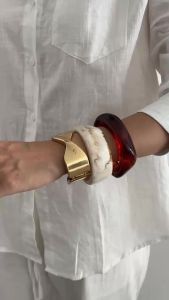 Ingemark 3 Styles Boho Smooth Chunky Resin Bangles Women Trendy Geometric Irregular Stacking Wide Bracelets Party Couple Jewelry