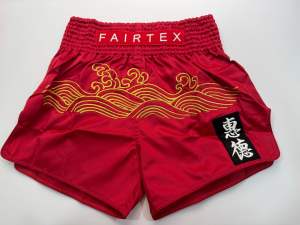 Fairtex BS1910 Retro Muay Thai Fight Shorts “Golden River” Red Gold LARGE