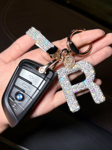 Creative High-End Diamond-Embedded Car Keychain 26 Letters English Alphabet Ladies Car Key Holder Pendant Automobile Accessories