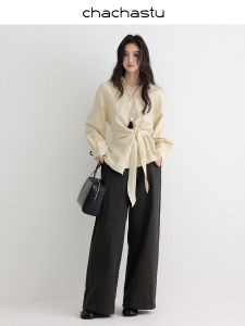 CHACHASTU | Áo Blouse Dài Tay Nẹp Đai Giúp Gầy