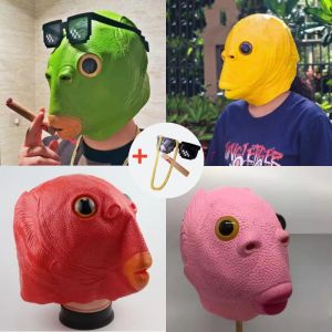 Halloween Green Fish Head Red Fish Head Funny Cosplay Costume Mask Adult Carnival Party Fish Head Mask April Fools Day Headdres