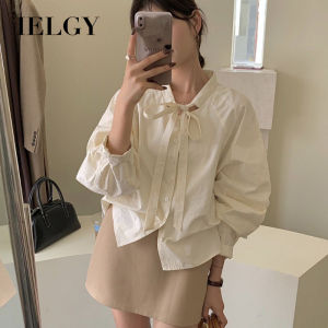 IELGY Womens shirt stand collar loose bow tie casual temperament top