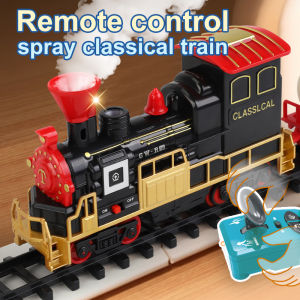 CONUSEA | Electric RC Train Remote Control Locomotive Track Train with Smoke Sound Light Railway Model Boy Girl Christmas Birthday Gifts