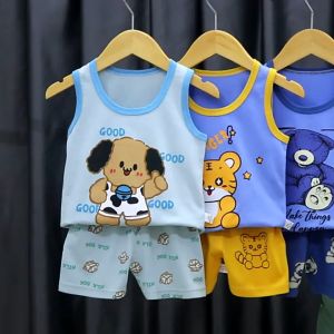 (3m-5years) Baby Clothing Singlet Set Cute Vest Suit Sleeveless Vest + Shorts Set Baju Kanak