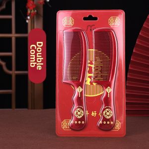 Besee | Wedding Bride Comb Red Long Handle Double Tooth Joyful Set