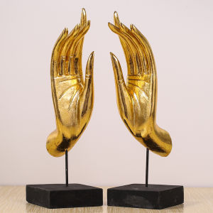 Golden Buddha Hand Wood Carving Ornament Southeast Asian Style Living Room Study Office Desktop Decoration Creative Standing Sculpture
