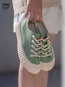 Feiyue Creative Trendy Womens Canvas Shoes French Style White and Green Small Casual Sporty Shoes with Low Ankle Height
