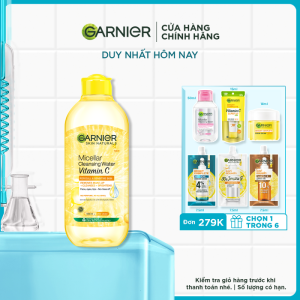 Nước tẩy trang làm sạch và tẩy trang dưỡng sáng da dành cho da sạm Garnier Micellar Cleansing Water Vitamin C 400ml (nắp vàng)