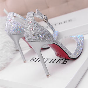 Fashionable Crystal Pointed Toe French Style High Heels Thin Heel Versatile Single Shoes Summer New Arrival for Young Women