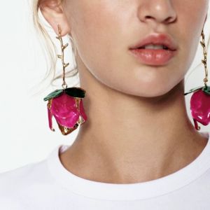 New Arrival Long Layered Metal Drip Oil Flower Earrings Luxury Vacation Style Three Dimensional Floral Dangle Earrings