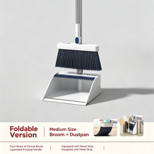 Self Cleaning Broom And Dustpan Set With Comb Teeth Windproof Dustpan Non Scratch Bristles Easy Storage For Home Office Cleaning