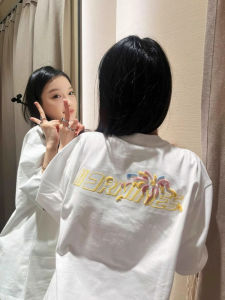 Áo Thun Cotton Mùa Hè Tay Ngắn Thêu Cổ Tròn Dáng Rộng Phong Cách Đường Phố Mỹ Dành Cho Nữ