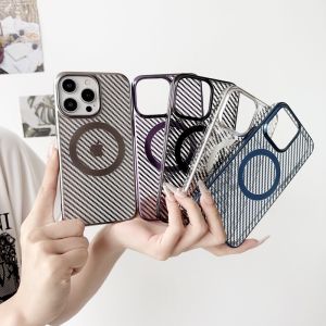 💯【Phone Case】+FREE Shipping 💯Ultra Thin Carbon Fiber Pattern Transparent Magnetic Phone Case For iPhone 16 15 14 13 12 Pro Max 14 15 16 Plus Plating 6D Laser Engraving Wireless Charging Shockproof Hard Bumper Cover