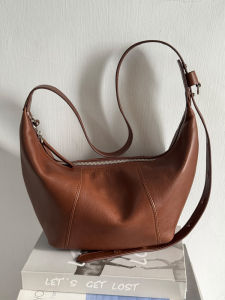 2025 New Fashionable Genuine Leather Womens Bag Dumpling Crossbody Bag Top Layer Vegetable Tanned Cowhide Single Shoulder Bag