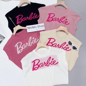 Áo Len Tay Hến Dáng Ngắn In Chữ Barbie Trẻ Trung Cá Tính