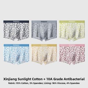 MiiOW | Pure Cotton Printed Boxer Shorts For Teenage Boys Mens Mid-Waist Comfortable Breathable Antibacterial Four-Pack Briefs Shorts