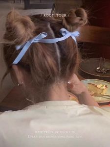 Cute Young Adult Ribbon Bows Barrettes Ins Sweet Duckbill Clip Side Liu Black Clip Broken Hair Double Ponytail Hairpin
