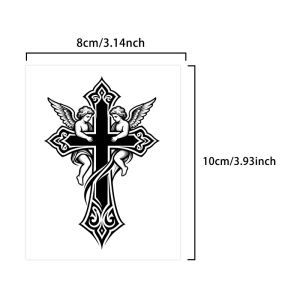 Cross & Angel Temporary Tattoo Herbal Semi-Permanent Waterproof 7-15 Days Mystical Religious Fake Tattoo for Arm & Leg