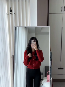 RUMIA Women Knit Cardigan Long Sleeve Crew Neck Button Front Sweater Korean Style Slim Fit Casual Top Long Sleeve Soft Sweater Casual Elegant Outerwear