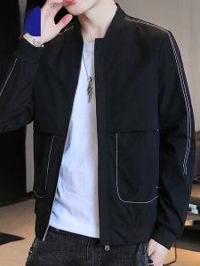 ROMON | Lormen Mens Baseball Style Pilot Jacket Spring Autumn New Short Casual Windproof Workwear Coat Trendy Polyester Fiber 100%