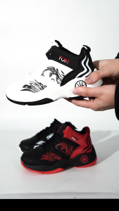BACK TO SCHOOL SALE!  KIDS BASKETBALL SHOES 2024 - BLACK/WHITE/RED TEAM COLORS  NON-SLIP EXTREME  + ANKLE SUPPORT! FREE SOCKS!  SIZE 30-38