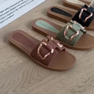 YooWoo Sandal Perempuan Jelly Modern Daily Fashion Slip-On Flat Wanita Slop PVC Anti-Slip Slippers Kasual Slide SF20803 Size 36-41