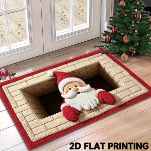 VIKAMA 3D Santa Claus Doormat Quilted Spiral Vortex Gift Welcome Mat Non Slip Soft Floor Rug for Front Door Entryway Christmas