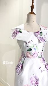 [Voucher 15% MOV 199K cap 100K Đầm HeraDG dáng ôm chữ A bản vai ngang xếp ly họa tiết hoa cẩm tú cầu thanh lịch chất tafta cao cấp SDPBD2015