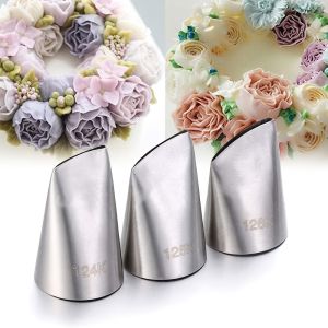 3pcs Piping Nozzles SetStainless Steel Rose Icing Cream Cake Piping Tips For Dessert Biscuit Cup Cake 126k-125k-124K