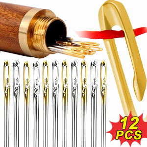 12 cái Kim Khâu mù lỗ bên người già kim thép không gỉ để may đồ trang sức tự làm gia dụng kim ren đính cườm