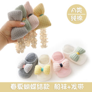 Baby Girl Boy Socks Set Thin Summer Photography Hairband Socks for Newborn One Year Old Cute Style Cotton Polyester Blend