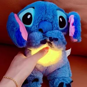 Disney Lilo&Stitch Plush Doll With Breath Child Peluche Soothes Toy Anime Baby Music Light Sleep Toys Pink Stitch Gift