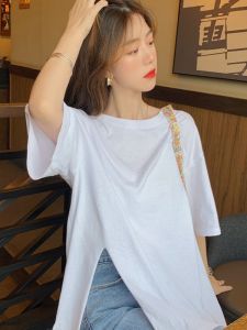 QIANSHUIYIYUN | White Split Hem Loose Summer T-Shirt