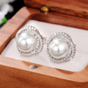 Huitan Temperament Elegant Simulated Pearl Earrings for Women Silver Color Exquisite Earrings Gift Daily Wear Statement Jewelry