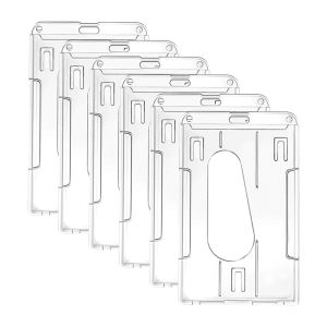 Transparent Hard Plastic Vertical ID Work Card Sleeve Double-Sided Thumb Push Cover Case Name Tag Office Badge Holder