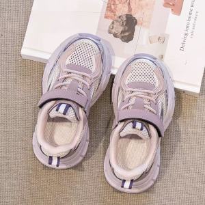 Girls Soft Bottom Single Net Sports Shoes Breathable Genuine Leather Dad Shoes Fall Season New Style Childrens Sneakers