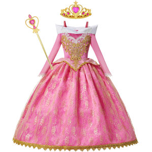 Công Chúa Aurora Trang Phục Váy Hồng Dài Tay Cho Bé Gái Dễ Thương Carnival Sinh Nhật Cosplay Dạ Hội 2-8 Tuổi