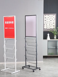 Magazine Rack Floor Standing Brochure Display Stand with Wheels 3 Pockets Literature Holder Book Stand Floor Stand