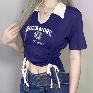 ผู้หญิง เสื้อยืด บาง เซ็กซี่ เชื้อปรับได้ แขนสั้น สูงสุด เสื้อโปโล