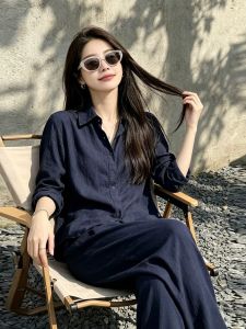 V.C.I | Navy Blue Linen Cotton Shirt Loosely Fitted