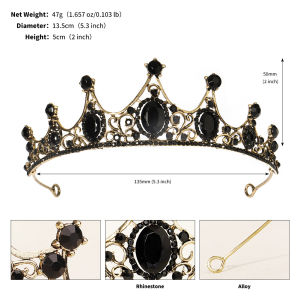 Miallo Vintage Black Rhinestone Crown And Tiara Crystal Wedding Hair Accessories Women Headband Queen Princess Head Jewelry