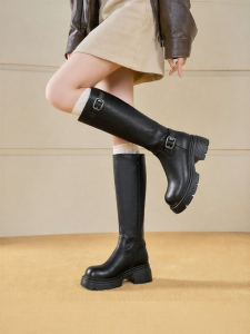 Josiny | Thick Sole Knight Boots Vintage Style Coarse Heel British Style High Top Boots