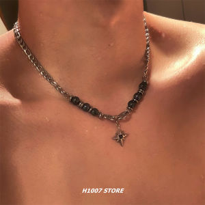 Hip Hop Style Black Gem Starburst Mens Necklace Womens Clavicle Chain Trendy Unique Design High-End Feelings Necklace