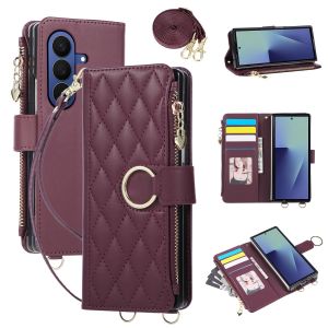 szhaiyu | Crossbody Wrist strap Zipper Wallet Cards Solt Phone Case for Samsung Z Fold 8 Ultra 7 6 5 4 Flip Leather Stand Protector Cover