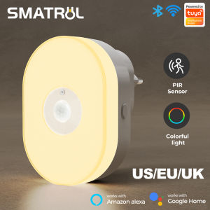 SMATRUL Tuya Wifi Human Body Infrared Sensing wireless Light PIR Motion Sensor Induction Lamp Smart Led Night Light  Eu Us Uk Plug In Wall Lamp Warm White RGB Smart Life App control Bedroom Voice control For Alexa Google Home