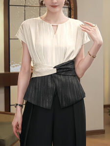 เสื้อเชิ้ตแขนสั้นผู้หญิง ทรงสลิมฟิต ฤดูร้อน 2025 ดีไซน์เก๋ไก๋ สไตล์ลำลอง เสื้อชั้นในกระชับสัดส่วน คอกลม ปกติ