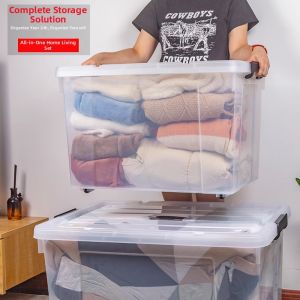 ZHIZHOU | Transparent Large Thick Plastic Storage Box with Wheels and Lid