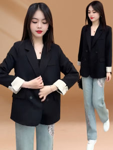 เสื้อสูทผู้หญิงหลวมๆ สไตล์ลำลอง ฤดูใบไม้ผลิและฤดูใบไม้ร่วง ดีไซน์ใหม่ ผสมผสานชาติพันธุ์ เสื้อสูทสั้น ทรงหลวมๆ สง่างาม