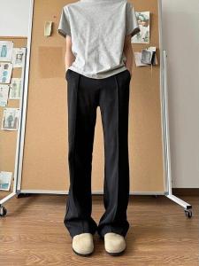 Quần Ống Đứng Bằng Lụa Băng Đen Cho Nam Mùa Hè Mỏng Dài Thường Ngày Thoáng Khí Quần Dài Ống Thẳng Cạp Vừa