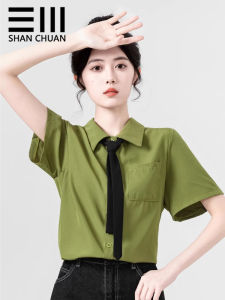 Green Mango Fashionable Summer Thin Cotton Short Sleeve Shirt for Women High Quality Casual Work Clothing with Asymmetry Details
